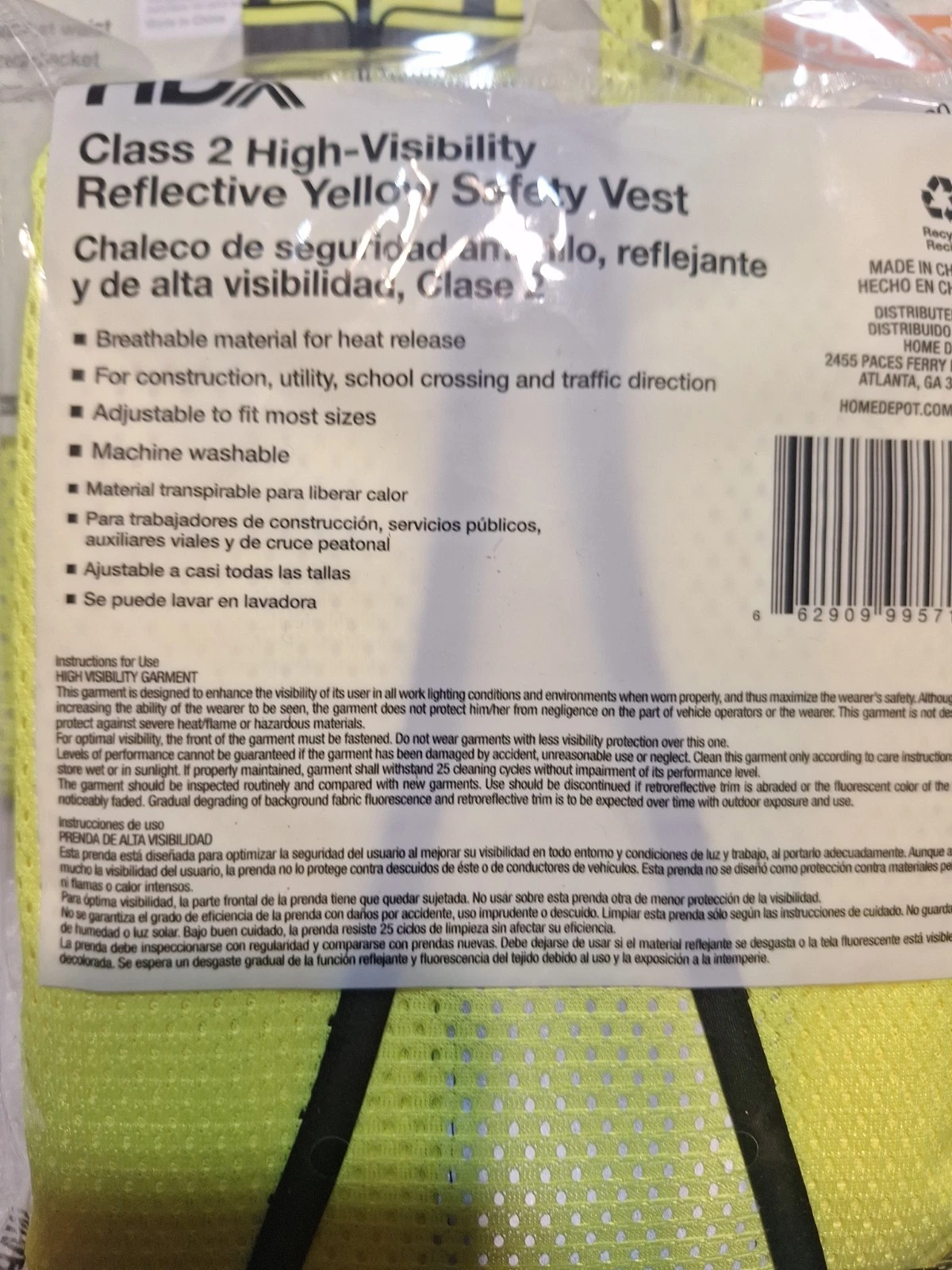 Lot Of 8 HDX Class 2 Hi Yellow Safety Vest Adjustable 2 Pockets Zipper - product detail image 3