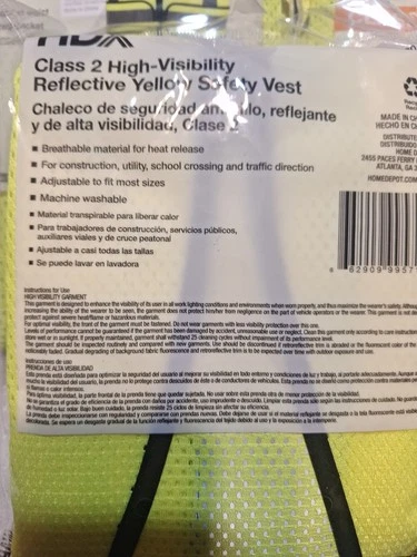 Lot Of 8 HDX Class 2 Hi Yellow Safety Vest Adjustable 2 Pockets Zipper image 3