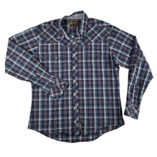 Wrangler Retro Shirt Mens Large Blue Plaid Long Sleeve Western Snap Pockets