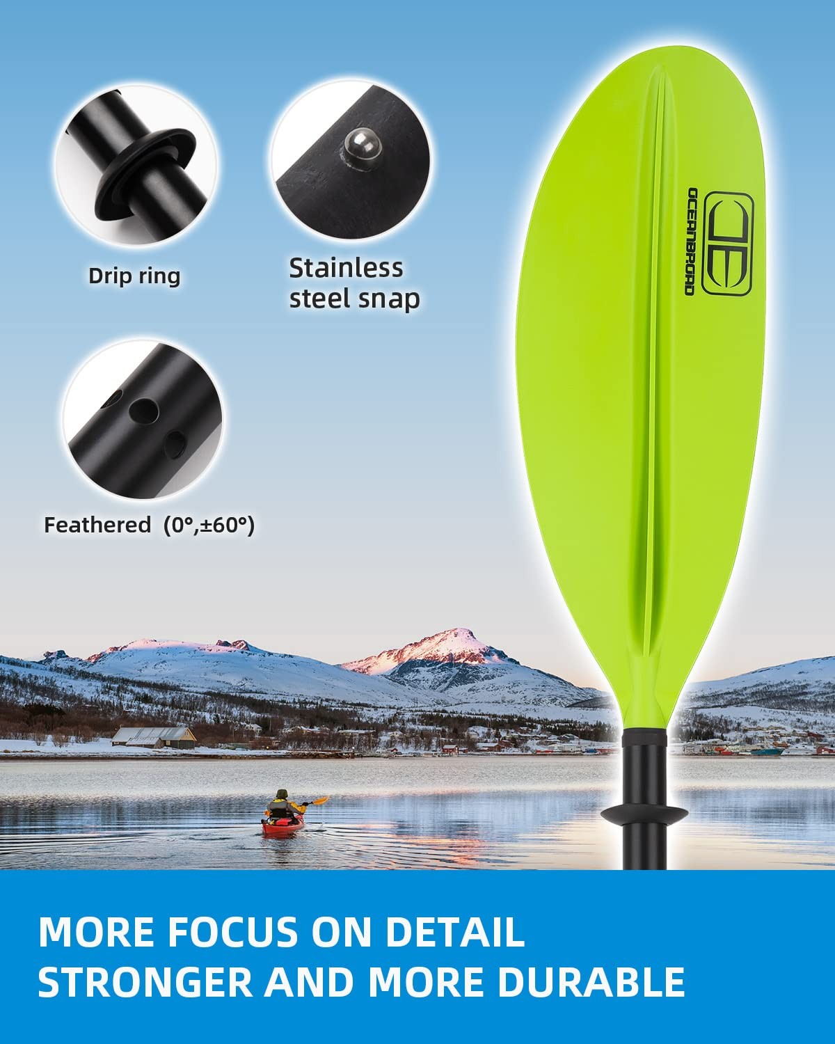 Best OCEANBROAD Kayak Paddle 86in/218cm, 90.5in/230cm, 95in/241cm Alloy Shaft