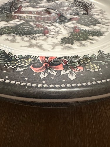 Royal Stafford Weihnachten DINNER Teller Set x 4 Dorf Cottage Schnee ENGL Neu - Bild 3 von 3