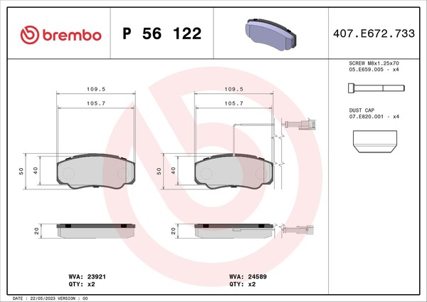 Hinterachse Brembo P 56 122 Bremsbelagsatz, Scheibenbremse FüR Nissan,Renault TR-image
