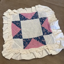 Vintage Handmade Quilt Square Pillow Cover- Pink, Blue ,  Ivory- 15 in. Square