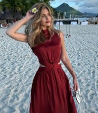 ZARA NWT WOMAN SS25 SATIN EFFECT CUT OUT MIDI DRESS TERRACOTTA Size M 2842/945