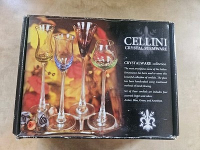 Cellini Crystal Stemware Cordial Glasses Long Stem Italy Multicolor Set of 4