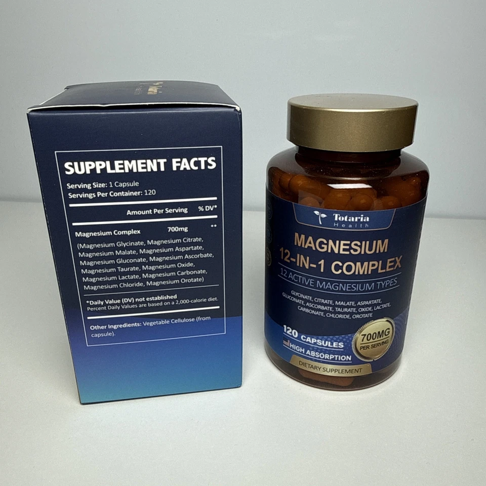 Complejo de Magnesio 12 en 1 Glicinato de Magnesio, Citrato, Malato, Orotato EE. UU. 120C Foto 2 de 3