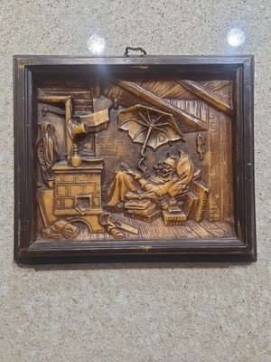 Monolithic Solid Wax Relief  '' The Poor Poet '' Spitzweg 10 1/2'' × 9 '' x 1- 1/2''