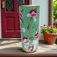 Classic Ceramic Umbrella Stand Floral Rose Round Design for Office, Home Decor