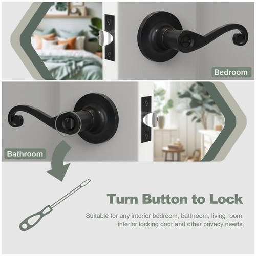 2 Pack Interior Door Handles with Turn Lock,Matte Black Privacy Interior Door... - Picture 4 of 8
