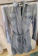 Gap 1969 Medium Chambray Denim Snap Front Long Sleeve Belt Shirt Dress Pockets