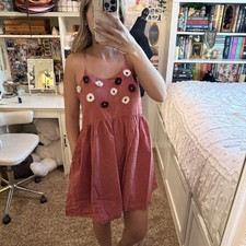 Madewell Embroidered Sunflower Cami Dress Spiced Rose Swiss Dot Cotton Small