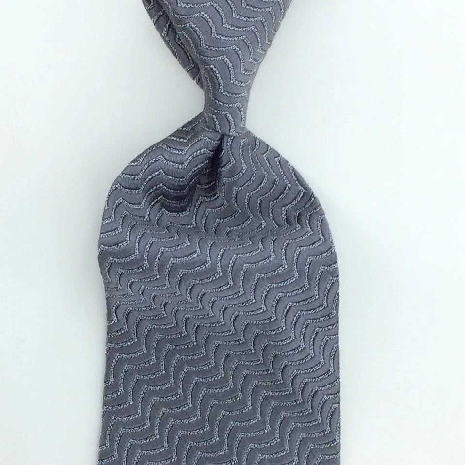 Charvet Paris Франция галстук светло-серый зигзагообразный жаккард роскошь шелковые волны L3 винтажный - Изображение 2 из 4