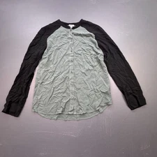 Splendid Raglan Button Down Shirt Women’s M Long Sleeve Black Green Casual