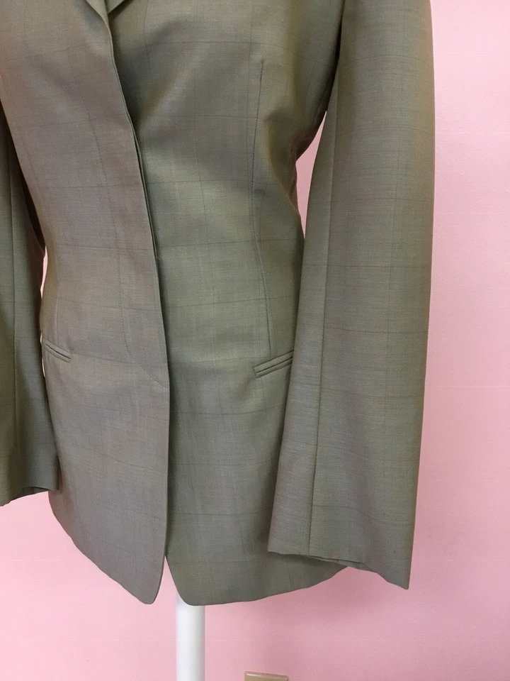 Chaqueta Blazer GIORGIO ARMANI 8 Iridiscente Beige Azul Cuadros Lana Mujer Diseñador Foto 4 de 4