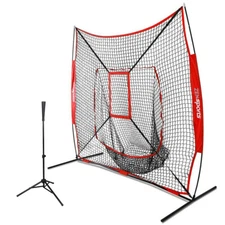  7x7Ft Baseball Softball Practice Net w/Strike Zone Target + Batting Hitting Tee
