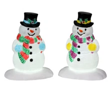Lemax Holly Hat Snowman Set of 2 Battery Operated 24965