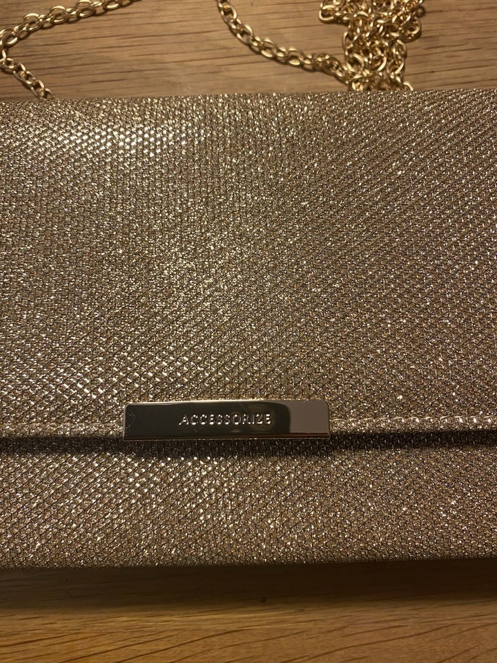 Accessorise Women's Evening Bag Sparkly Gold, with chain or clutch eBay
