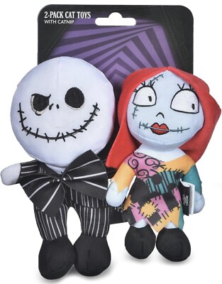 Nightmare Before Christmas Halloween Jack Skellington & Sally Plush Cat Toy 2pc