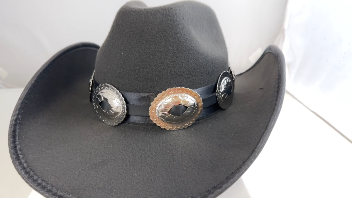 Cowboy Hat Silver Nickel Oval Concho Leather Band Costume 