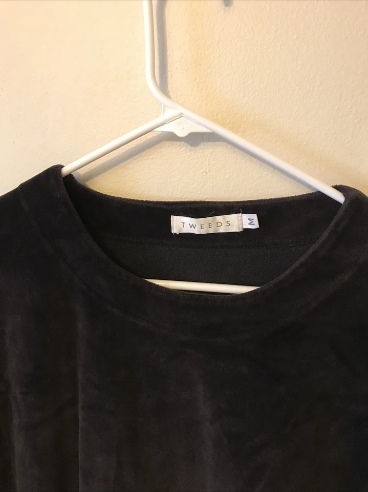 Top vintage TWEEDS marrón terciopelo cuello redondo manga 3/4 mujer hecho en EE. UU.  Foto 3 de 4