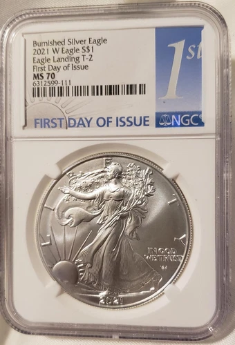 2021W American Eagle Burnished Silver Eagle MS70 First Day of Issue