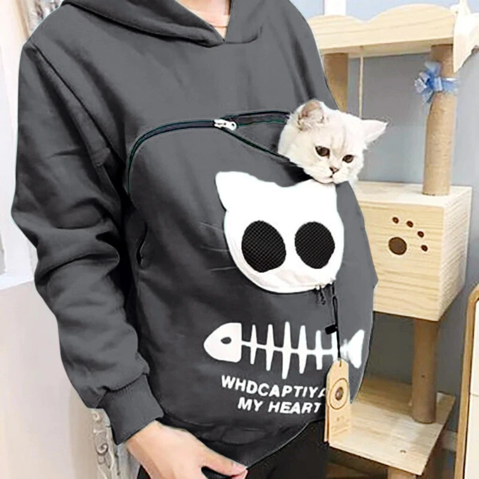 Pull à capuche chat, grande poche, sweat kangourou Femme, Homme, Fille, Garçon - Photo 4/4