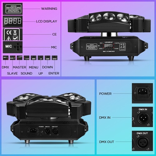 U`King 240W Spider Beam 9 LED RGB Moving Head Stage Light Spot Disco Show Event - Picture 6 of 16