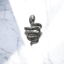 Sterling Silver Black CZ Snake Ring Gothic Serpent Wrap Adjustable Jewelry Gift