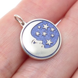 925 Sterling Silver Enamel Crescent Man in The Moon Minimalist Charm Pendant
