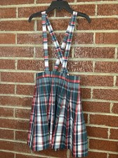 Vintage Girls Suspender Skirt Holiday Plaid Green 6