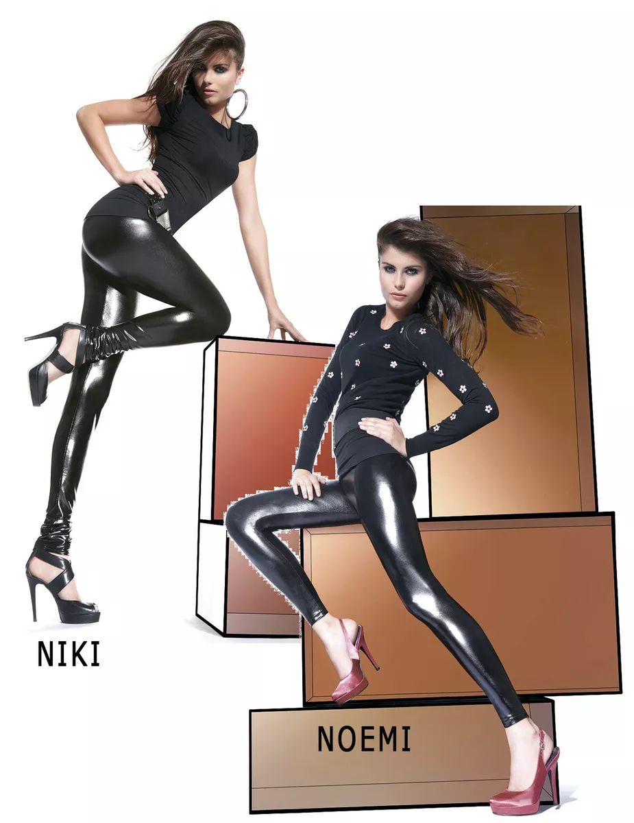 LEGGINGS SEXY NOIR brillant femme latex wetlook BAS BLEU NIKI