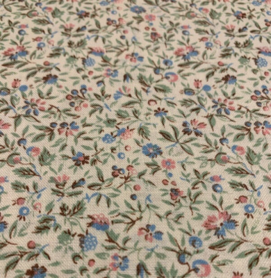 Allover Dainty Floral Fabric By Fabri-Quilt Pink Blue Green On Soft White 1+Yds