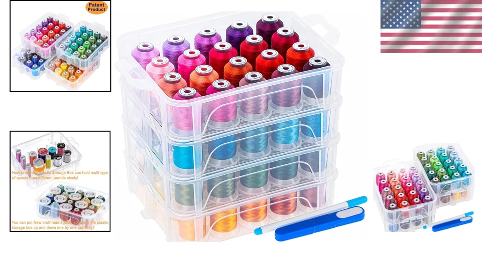 80 Spools 500m Polyester Embroidery Machine Thread Set with Clear Storage Box - Image 2 of 4