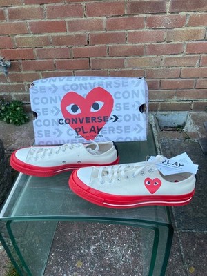 Converse Comme des Garçons PLAY weiß/rot Herz niedrig Größe 9 UK verpackt sehr guter Zustand mit Etikett