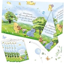 6PCS Blue Winnie Tablecloth Baby Shower Decorations Bear 6pcs Blue Tablecloth