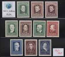 WC1_20844. AUSTRIA. 1947-1949 FAMOUS AUSTRIAN stamps. MNH