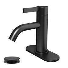 Matte Black Bathroom Faucet Single Hole with Pop-Up Bathroom Drain and Flexib...