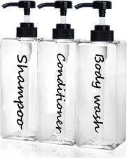 Shampoo Dispenser - Refillable Shampoo and Conditioner Bottles Clear, Set of 3,