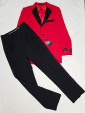 Lucci Collezione Tuxedo Suit Red Jacket New 38L - Black Pants 32L Formal