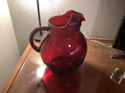 New 1980’s Vintage 8.25” Royal Ruby Red Anchor Hocking Glass Ball Jug Pitcher