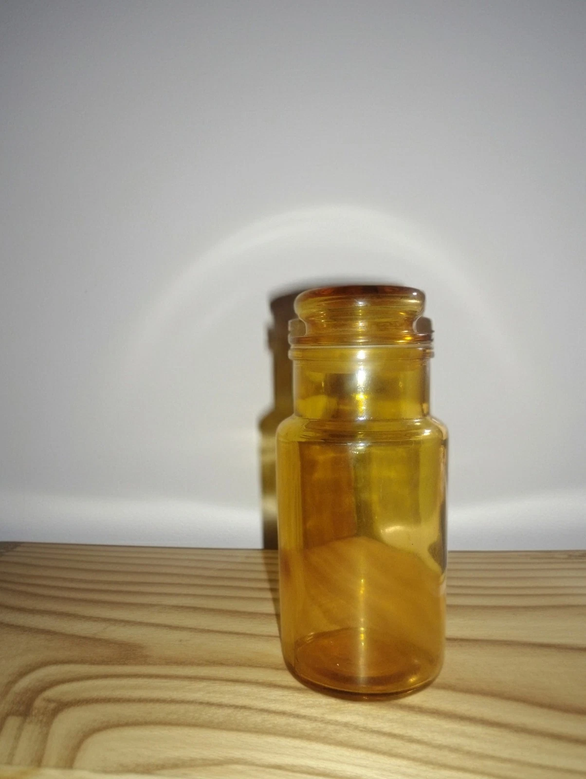 Vintage French Amber Glass Apothecary Jar Lid Plastique Alimentaire Retro 1970s