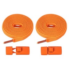 No Tie Shoelaces with 2 Metal Square Buckle Clips, 1Pair  Orange