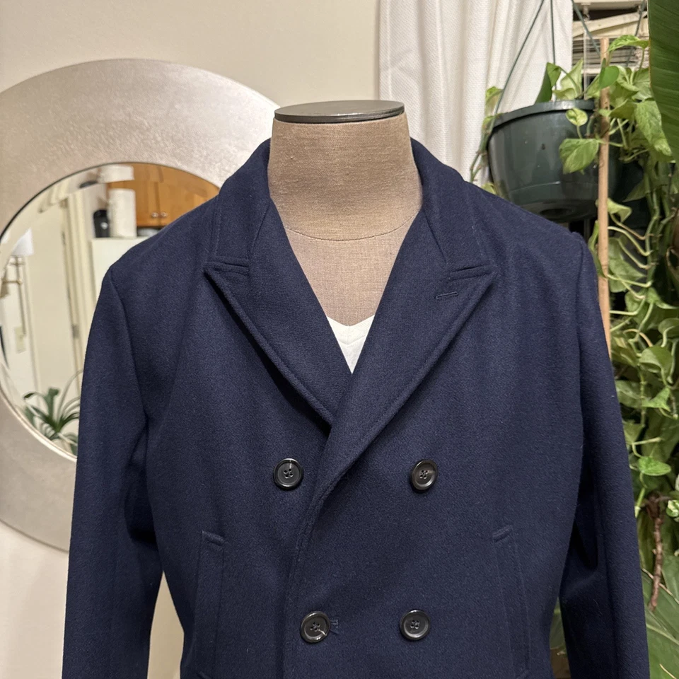 $998 Billy Reid Bond L Luxury Italian Wool Men’s Navy Handmade Peacoat Jacket - Image 2 of 4