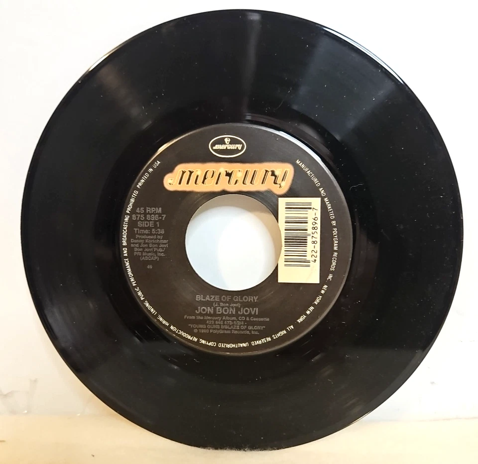 Jon Bon Jovi – Blaze Of Glory - 1990 Mercury 875 896-7 7" 45 Single Record - EX - Image 2 of 4