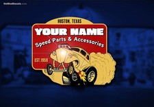 Custom Name Speed Shop Decal Hot Rod Ford Sticker Drag Race Speed Engine Strip