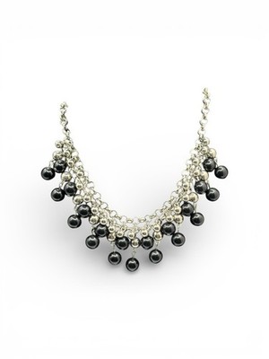 Silver Black Beaded Chain Necklace NWOT