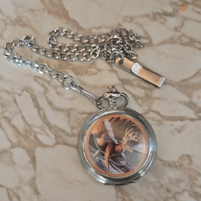 Westminster Full Hunter Silver Pocket Watch Hunting Theme Includes Chain Analog