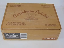 Wood Cigar Box Vintage Maduro Caribbean Petites 7.5" x 5.5" x  2.5” Dove Tail