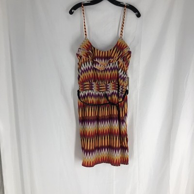 Love Reign Dress Womens XL Multicolor Midi Spaghetti Strap Boho Aztec Belted