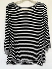 T by Talbots Black White Stripe Size XL UPF50 Sun Protection Boat Neck